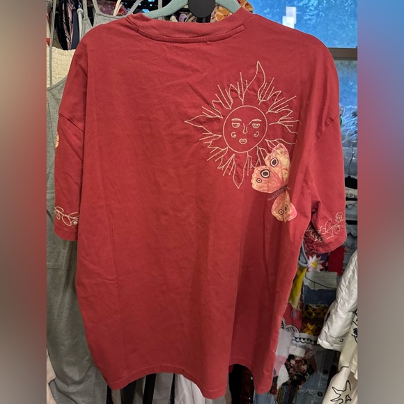 NWT Free People Denim And Bone Telling Tales Tee - brick red combo - medium - Picture 7 of 11